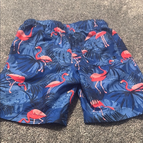 Flamingo Print Kids Swim Trunks - Blue and Pink - Picture 2 of 3
